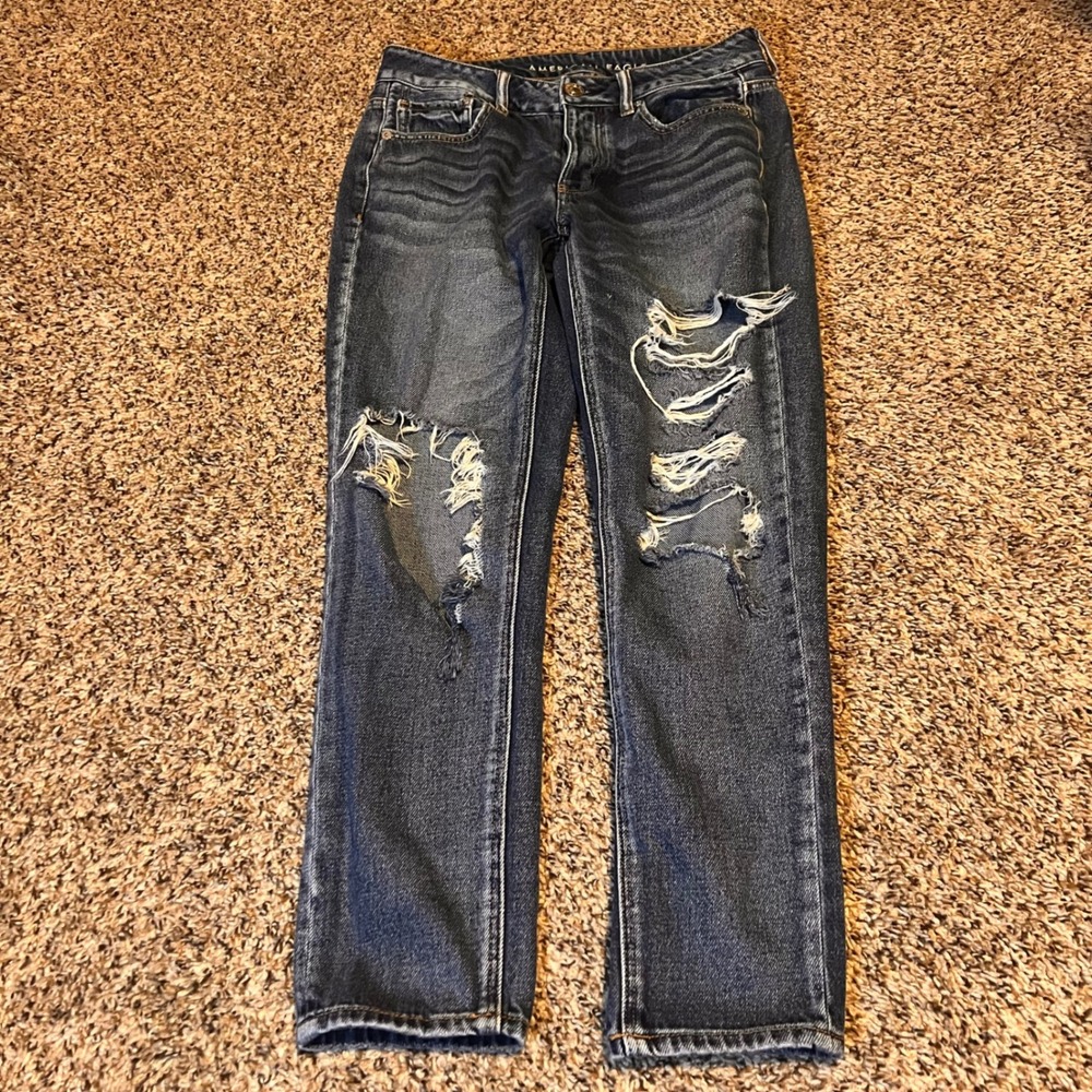 American Eagle Outfitters Tomgirl Jeans Distressed Blue Denim Straight Leg Women